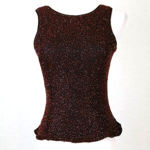 Vintage Laurence Kazar Beaded Red & Black Sleeveless Silk Corset Bodice Top 1998